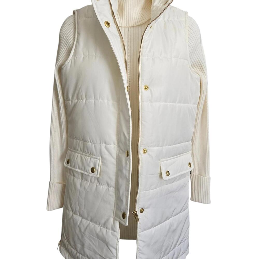 Crown &Ivy Women's White Quilted Long Vest with‎ Snap and Zip Closure